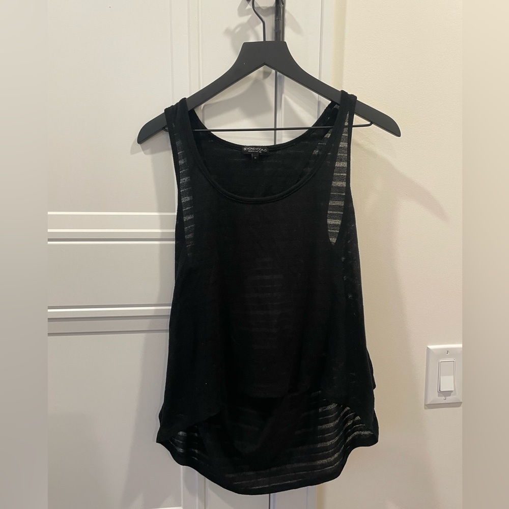 Beyond Yoga black sheer fitness top - cut out back detail
